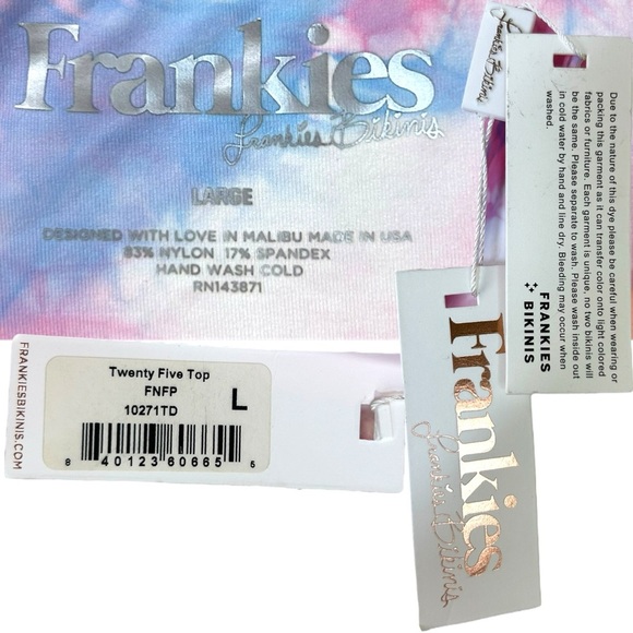Frankies Bikinis - NWT, ‘Twenty Five’ Bikini Top, Funfetti Tie-Dye - Pink Large - Picture 11 of 11